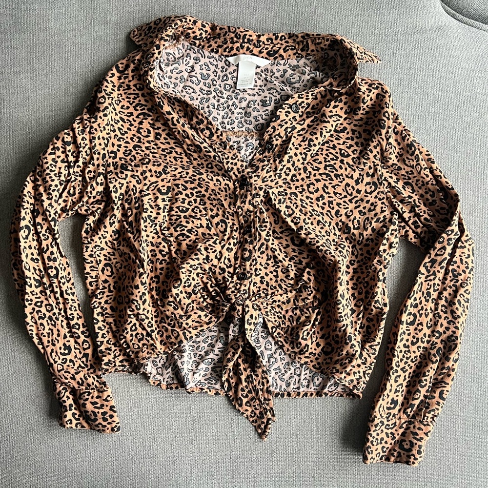 H&M Leopard Print Tie-Front Blouse